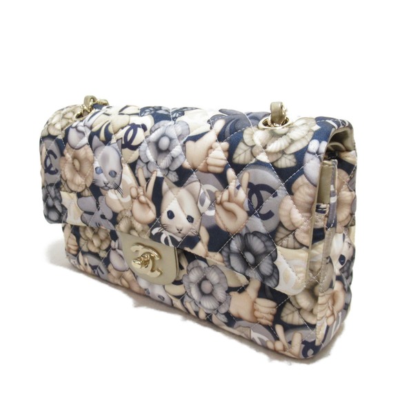 CHANEL MatelasseW Flap ChainShoulder Bag Cat Pattern Beige Nylon - Picture 3 of 10